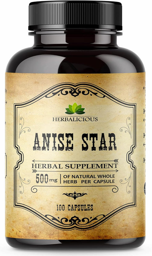 Star Anise Dietary Supplement – 100 Capsules Anise Extract for Men and Women – Natural 1000mg Powerful Formula with No Fillers, Preservatives – Im...