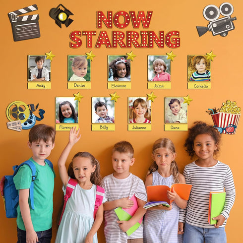 Movie Star Bulletin Board Set Now Starring Bulletin Board for Classroom Decor DIY Photo Crafts Camera Lights Learn Clapperboard Film Tickets Cutou...