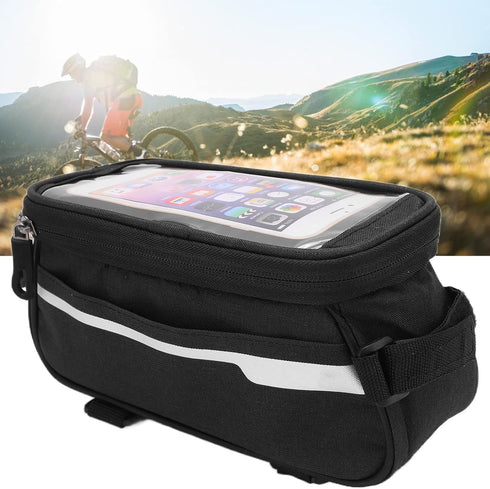 VBESTLIFE Bike Phone Bag,Waterproof Phone Front Frame Bag Polyester Bike Handlebar Bag Large Storage Space Quick Release Hook and Loop Design Ridi...