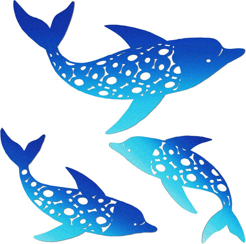 Yaomiao 3 Pieces Metal Dolphin Wall Decor Beach Coastal Hanging Decorations Ocean Nautical Tropical Beach Themed Metal Wall Art for Home Bedroom P...