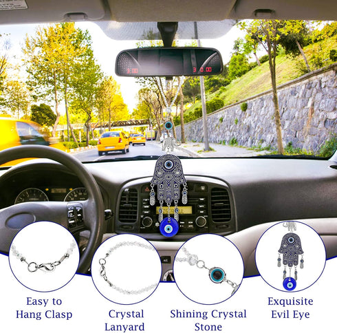 Evil Eye Car Hanging Ornament, Evil Blue Eye Charms for Rear View Mirror Evil Eye Beaded Decor Elephant Amulet Amulet Evil Eye Hanging for Car Hom...