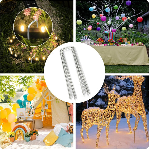 Landscape Staples, Galvanized Garden Stakes, U-Shaped Garden Staples, 20 Pcs 6 Inch 11 Gauge Plant Cover Stakes, Anti-Rust Ground Sod Pins Yard St...