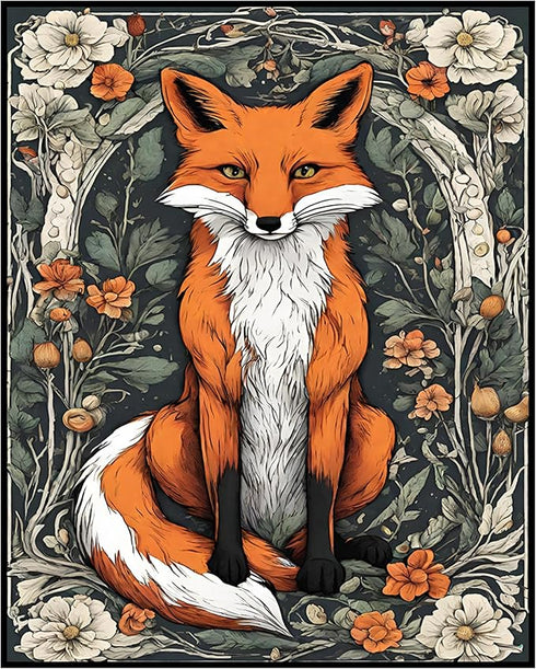 Posterizer 1 pcs- Abstract red fox standing between flowers-Art for Animal Lovers-Floral Botanical Art- Gift for Men Women Entrepreneur Teens-Deco...