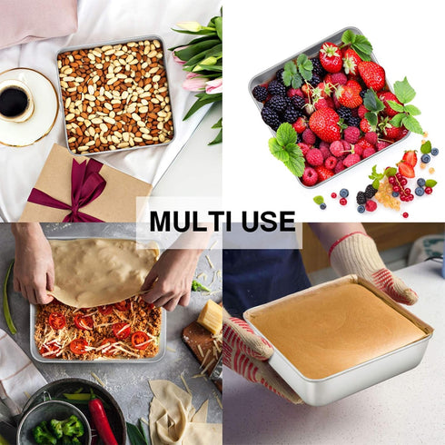 TeamFar 8 Inch Square Baking Pan, Square Cake Brownie Pan Stainless Steel for Wedding Christmas Party, Healthy & Non Toxic, Sturdy & Brushed Surfa...