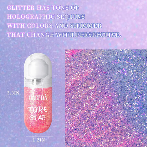 DAGEDA Body Glitter Gel, Roll-on Face Glitter for Mermaid Makeup Festival Rave Accessories, Holographic Hair Glitter Gel,Body Shimmer Halloween Ma...