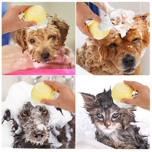 Pet Dog Cat Shedding Shampoo Brush Pet Bath Massage Shower Bubbles Self Cleaning Dog Grooming Brush Scrubber Brush for Bathing Hair Removal Soft S...