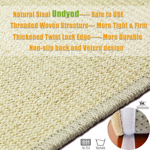 Cat Scratcher Mat, 23.6x15.7” Natural Sisal Scratching Mat with Velcro Tape,Stick on Floor and Wall Cat Scratch Pad Rug, Horizontal Cat Scratch Ma...