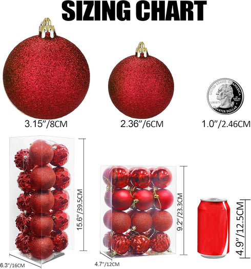 Lulu Home Christmas Ball Ornaments, 20 Ct 3.15" Pre-Strung Hanging Ornament Decorations, Xmas Shatterproof Plastic Balls for Holiday Party Wreath ...