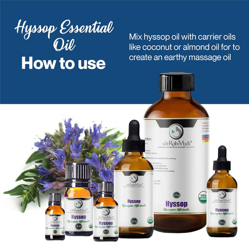 Organic Hyssop Essential Oil with Fresh Floral Scent, 100% Pure & Natural Essential Oil for Aromatherapy, Home Essential Diffuser Oil - USDA Certi...