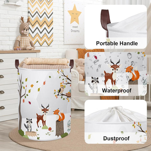 Clastyle 45L Woodland Animals Laundry Basket Collapsible Waterproof Forest Fox Storage Basket with Handle Kids Room Jungle Deer Laundry Hamper wit...