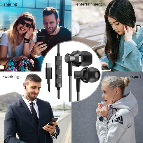 USB Type C Headphone, USB C Earphones Type C Headphones Stereo with Microphone Volume Control Compatible with Samsung Galaxy S20+/S21/S20/Google P...