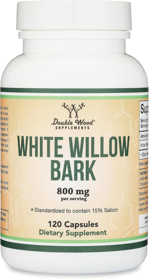 White Willow Bark Capsules 800mg per Serving, 120 Count (Willow Bark Extract Std. to 15% Salicin for Joint and Muscle Relief), Vegan Safe, Non-GMO...