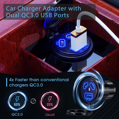 12V Type C USB Outlet Quick Car Charger Socket Dual Port Type C Fast Charger Socket Power Waterproof 12V / 24V Marine Boat Motorcycle Truck......