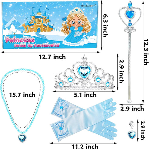 Boxed Princess Dress Up Accessories, Set of 6 Elsa Dress Up Set for Toddler Girls Kids Girls with Elsa Crown,Wand,Gloves,Necklace,Earrings,Bracele...