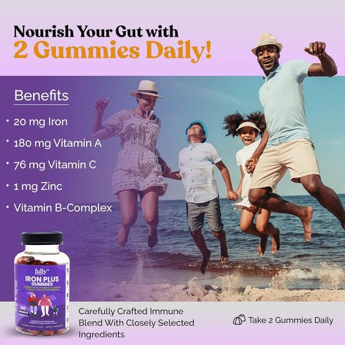 Iron Gummies Supplements for Adults (Women, Men) and Kids – Grape Flavor- Supports Anemia, Energy and Focus Levels – 100 Count...
