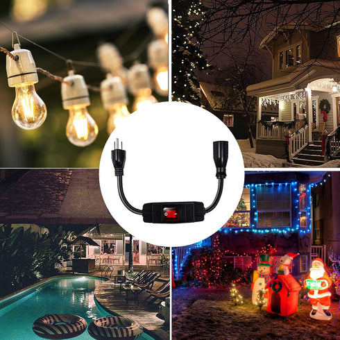 Outdoor Waterproof On/Off Switch Extension Cord, Heavy Duty 125v/250v Black SJTW Cord (1.5 Ft, Black)...
