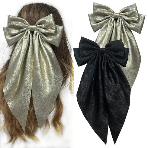 Hair Bows for Women 2 Pcs Big Hair Bows Hair Ribbons Oversized Long Tail, Hair Bow Large Hair Ribbon Barrettes Metal Clips Bowknot Hair Accessorie...