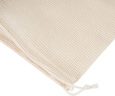 PALTERWEAR 100 Percent Natural Cotton Double Drawstring Mesh Bag For Herbs, Nuts, Spices (10 x 12 Inch - Set of 5)...