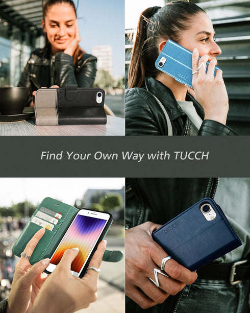 TUCCH Case Wallet for iPhone SE 2022 5G/Phone 7/8/SE 2020, PU Leather Flip Folio with Card Slot Stand Magnetic TPU Shockproof Inner Shell Compatib...
