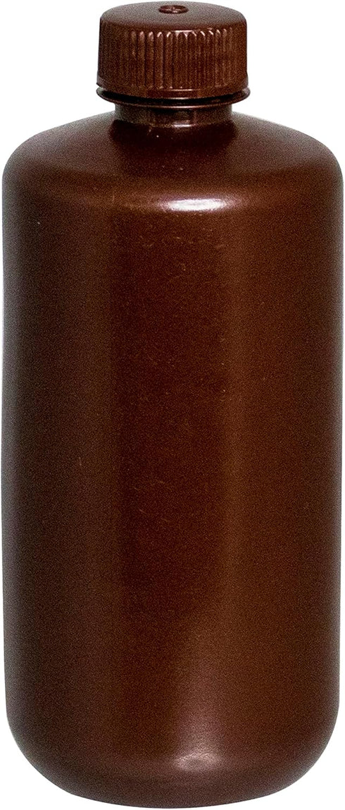 EISCO Reagent Bottle, Amber, 500mL - Narrow Mouth with Screw Cap - HDPE Labs...