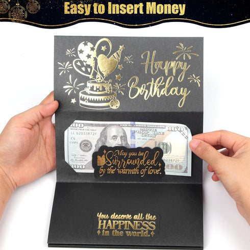 HOMANGA Birthday Money Envelope for Cash Gifts, Surprise Cash Envelope for Men Women Kids, Birthday Gift Card for Men Women Girls Boys, Black Gold...