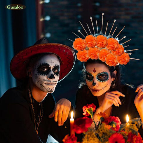 Marigold Flower Heads 50Pcs, Mexican Marigold Artificial Flowers for Day of The Dead Diwali Home DIY Garland Craft Wedding Mexican Party Decoratio...