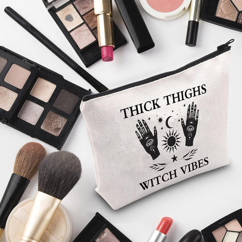 G2TUP Witch Gift Wicca Witchcraft Cosmetic Bag Thick Thighs Witch Vibes Makeup Bag Halloween Pagan Wiccan Gift (Thick Thighs Witch Vibes White Bag...