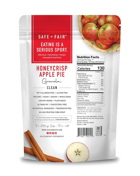Safe + Fair Honeycrisp Apple Pie Granola – Gluten-Free, Vegan & Plant-Based Snack with Real Honeycrisp Apples, Whole Grains, Non-GMO, Kosher, No P...
