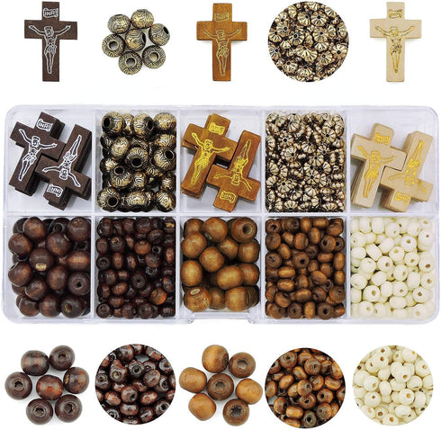 FIRSTMEET Jewelry Making Kit with Wood Cross Round Beads Anti-Gold Spacer for Necklace Bracelet Earrings Making Bead Supplies for Adults and Kids(...