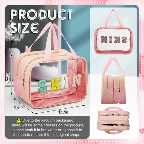 Chenille Letter Bag Nylon Makeup Bag Portable Bag Makeup Cases Preppy Patch Makeup Bag with Zipper Cosmetic Toiletry Storage Bag for Women Girls (...