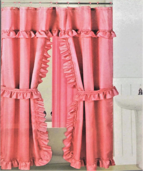 Mosaic Double Swag Fabric Shower Curtain, with Vinyl Liner and 12 Rolling Rings, 2 Tie Backs (Pink)...