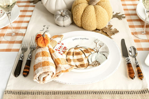 Mud Pie Harvest Check Napkin Set, Orange, 18" x 18"...