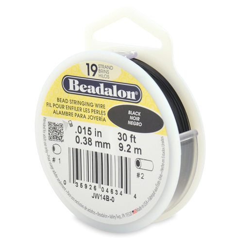 Beadalon 19 Strand Stainless Steel Bead Stringing Wire, 015 in / 0.38 mm, Black, 30 ft / 9.2 m...