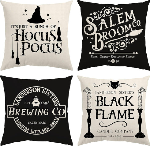 Glaring Halloween Decor Pillow Covers 18x18 Set of 4 Halloween Decorations Hocus Pocus Farmhouse Saying Outdoor Fall Pillows Decorative Throw Cush...
