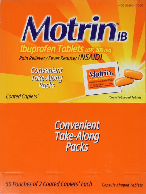 Motrin IB, Ibuprofen 200mg Tablets for Fever, Muscle, Headache & Pain Relief, 50 Count, Pack of 2...