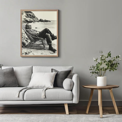 Posterizer 1 pcs-outdoor black and white photo art-rugged man in chair 2-Photography Art-Retro Art-Decorations for Bedroom, Office, Living Room - ...