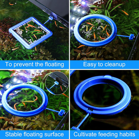 Fish Feeding Ring, 2 Pieces Fish Feeder Aquarium Fish Turtle Tank Accessories Food Feeder Circle for Guppy, Bettas, Goldfish, Turtle (Blue)...