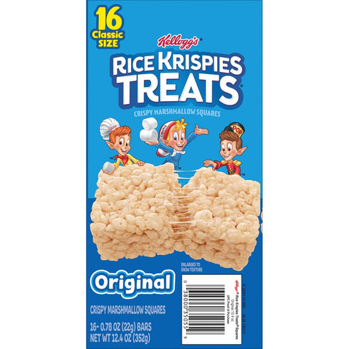 Rice Krispies Treats Crispy Marshmallow Squares, Kids Snacks, Snack Bars, Original, 12.4oz Box (16 Bars)...