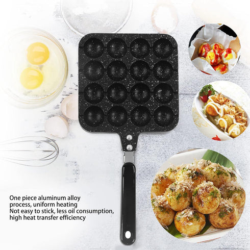 16 Holes Octopus Meatballs Pan, Aluminum Alloy Takoyaki Baking Mold Tray, for Home Kitchen...
