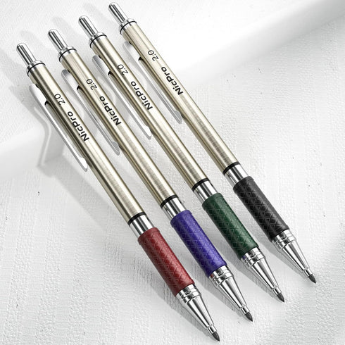 Nicpro 4 PCS Premium 2.0 mm Mechanical Pencils Set, 108 Colored & Black (HB 2B) Lead Refills, Art Metal 2mm Carpenter Pencil with 2 Erasers, 2 Sha...