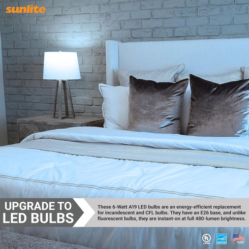 Sunlite LED A19 Light Bulb, 6 Watts (40 Watt Equivalent), 480 Lumens, 120 Volts, Dimmable, Medium E26 Base, Energy Star, UL Listed, RoHS, 6500K Da...