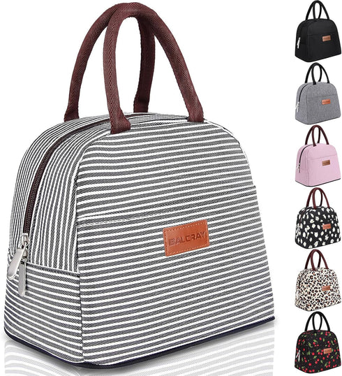 BALORAY Lunch Bag for Women Men Insulated Lunch Box for Adult Reusable Lunch Tote Bag for Work, Picnic or Travel(Black White Stripes)...