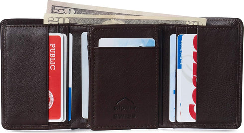 Alpine Swiss RFID Mens Theo Trifold Wallet Deluxe Capacity With Divided Bill Section Camden Collection Soft Nappa Brown...