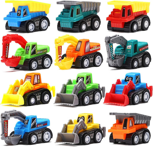12-Piece Mini Truck Toy Kit - Pull Back Construction Vehicles for Kids, Great Party Favors, Birthday Gifts, Classroom Rewards, and Stocking Stuffe...