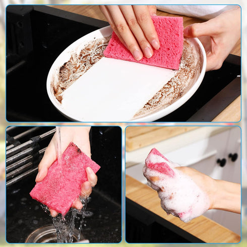 Kitchen Sponge Natural Sponges for Dishes Compressed Wood Pulp Sponges for Cleaning Sponge Without Scratching for Kitchen Bathroom, 3.9 x 2.4 x 0....