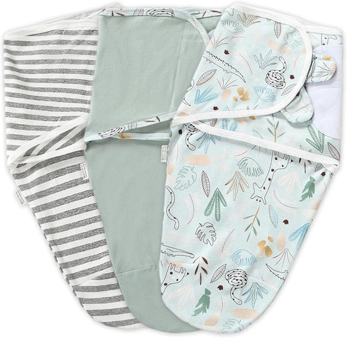Baby Swaddle Warp Adjustable 3 Pack 100% Cotton Newborn Swaddle Blanket for Boy Girl Comfortable and Soft Green 3-6 Months...