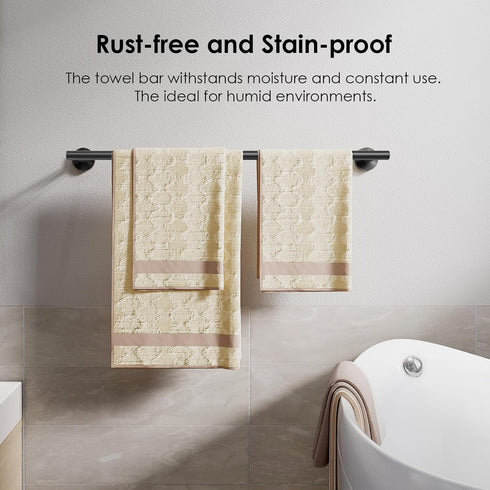 FORIOUS Towel Bar 14 Inch Center to Center, Matte Black Bathroom Towel Rack 304 Stainless Steel, Wall Mounted Towel Holder for Bathroom, includes ...