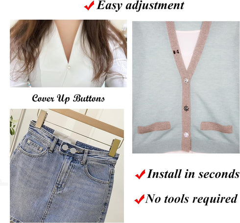 18 Sets No Sew Buttons Cover Up Buttons Replacement Instant Removable Reusable Multipurpose for Jeans Pant Shirt Coat… (4Multicolor)...
