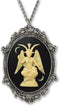 Sitting Satanic Baphomet Cameo In Silver Finish Frame Necklace Pendant Ivory on Black...