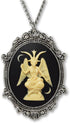 Sitting Satanic Baphomet Cameo In Silver Finish Frame Necklace Pendant Ivory on Black...